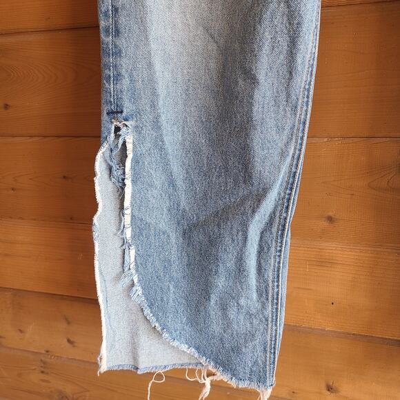 GRLFRND Maran Jean Tulip Hem Wide Leg Crop Archaic Blue 29 Button Fly Denim - Picture 5 of 9